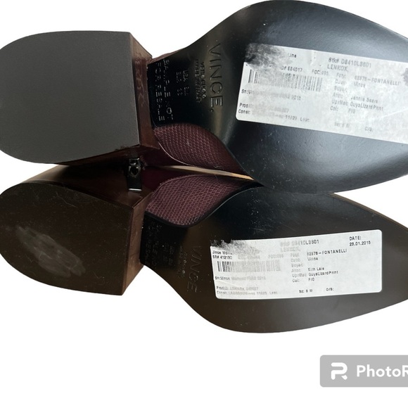 Vince burgundy pointed toe embossed leather chunky heel ankle boots size 6 - Picture 8 of 9